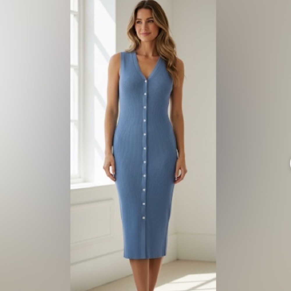 NWT 525 AMERICA REVOLVE baby blue button down midi length dress